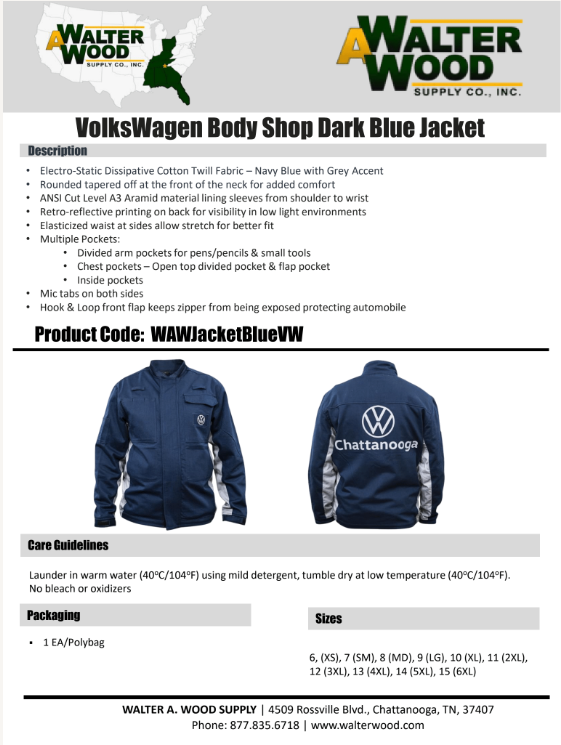 VW LOGO BLUE POCKETED JACKET WITH CUT RESISTANT SLEEVES – WAW Catalogs